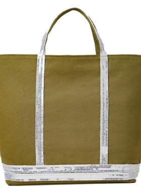 凡妮莎布鲁诺大号亮片帆布手提袋CABAS VB同款包包绿色