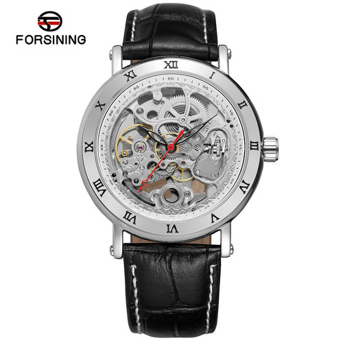 罗马数字自动机械手表镂空透底皮带钢带腕表 FORSINING富西尼手表