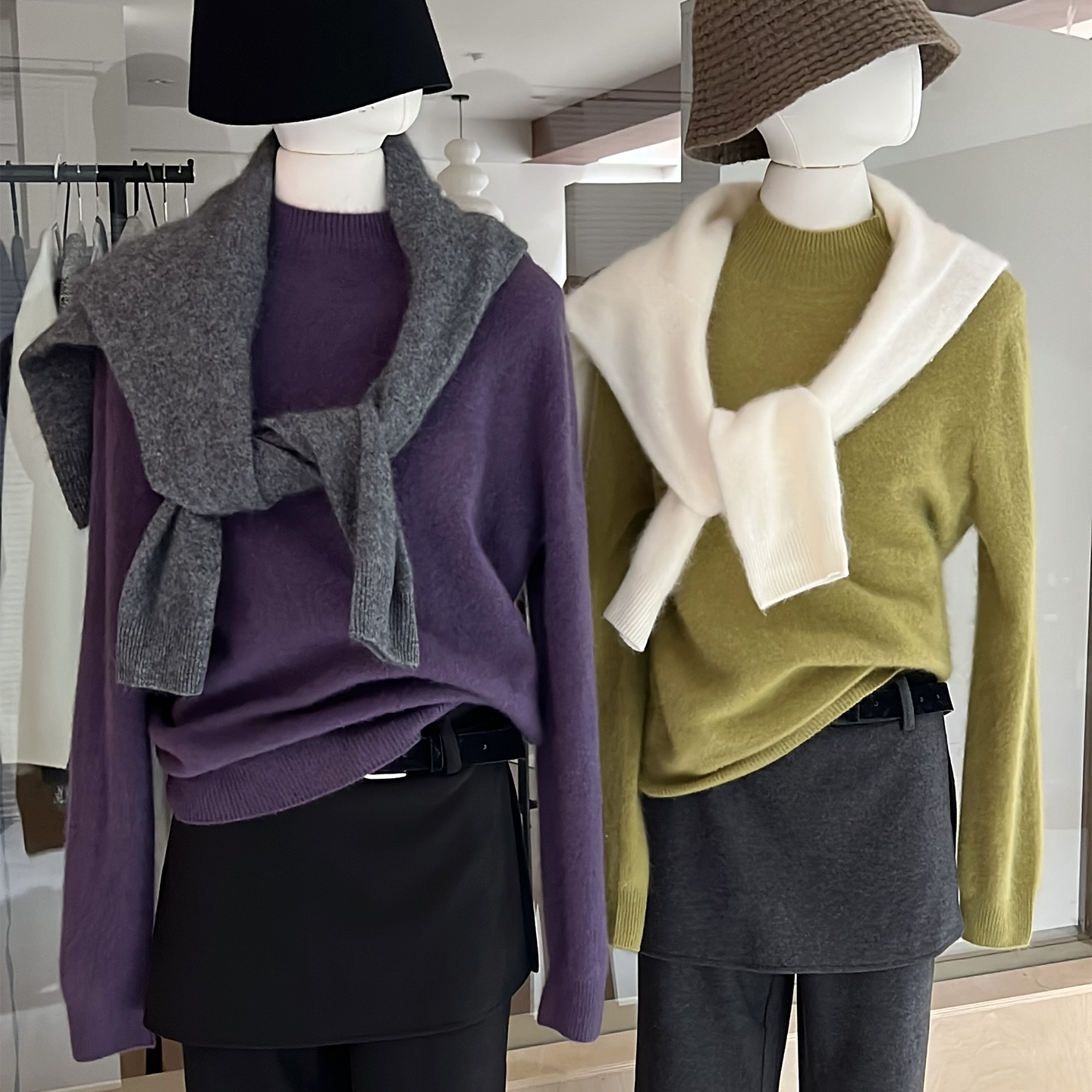 羊毛羊绒无缝一体半高领拉毛毛衣