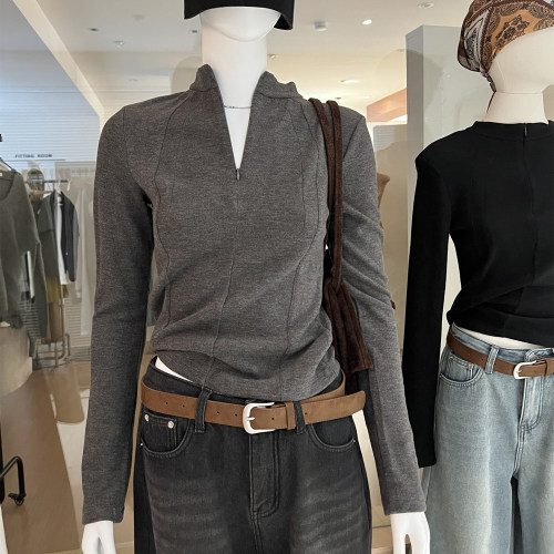 软糯磨毛小立领半拉链打底衫保暖