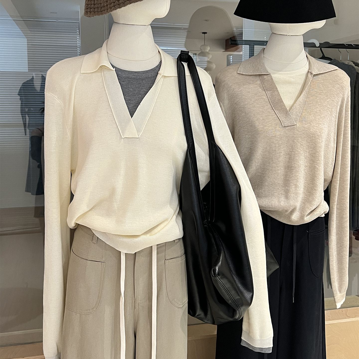 拼色假两件polo翻领针织衫通勤风