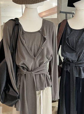 假两件针织衫女早秋新款绑带收腰显瘦设计感拼接长袖羊毛薄款上衣