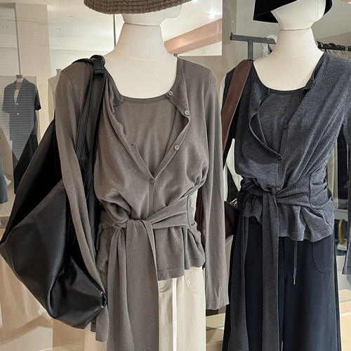 假两件绑带收腰针织衫薄款设计感