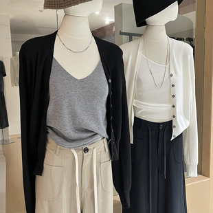 针织开衫女秋新款外搭长袖v领简约 气质老钱风软糯高级感外套上衣