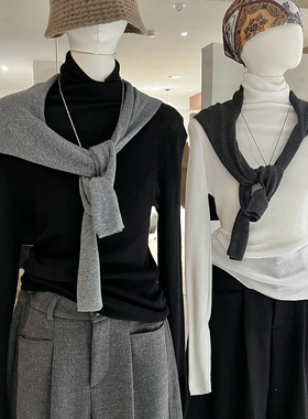 高领羊毛针织打底衫女内搭堆堆领修身正肩长袖高级感百搭毛衣上衣