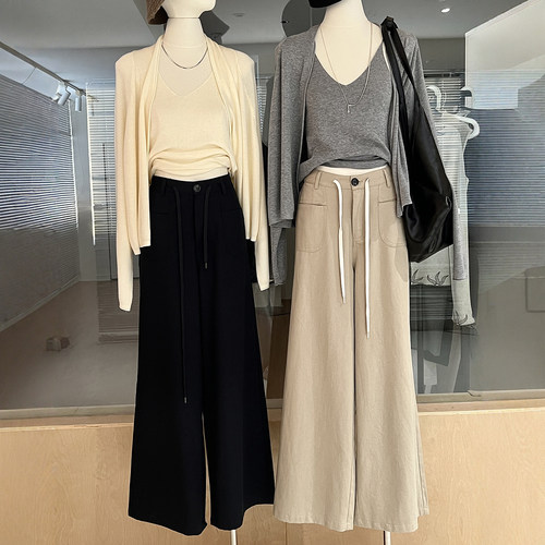 阔腿长裤抽绳贴袋设计感时尚雅痞