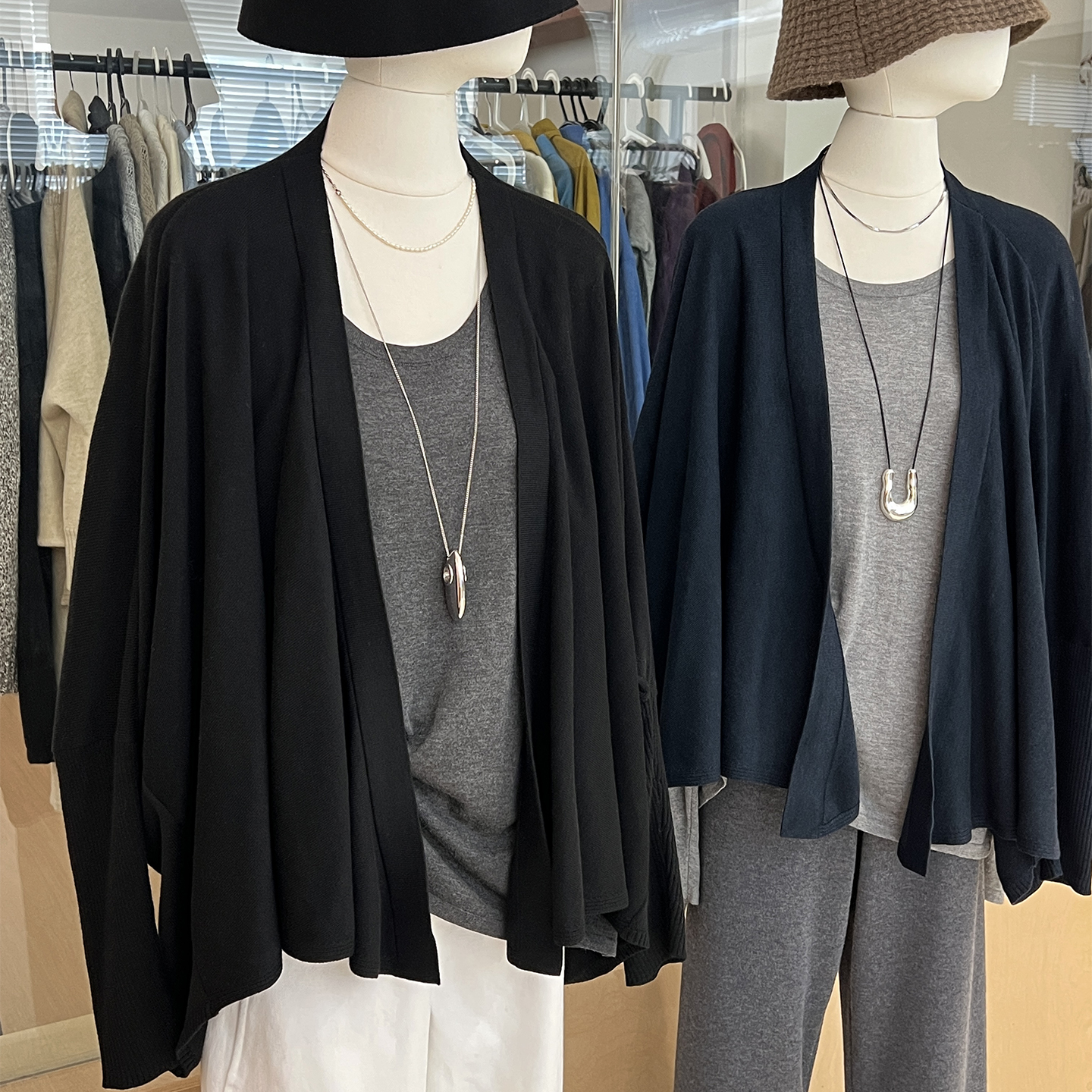 可上下两穿针织毛衣开衫蝙蝠长袖