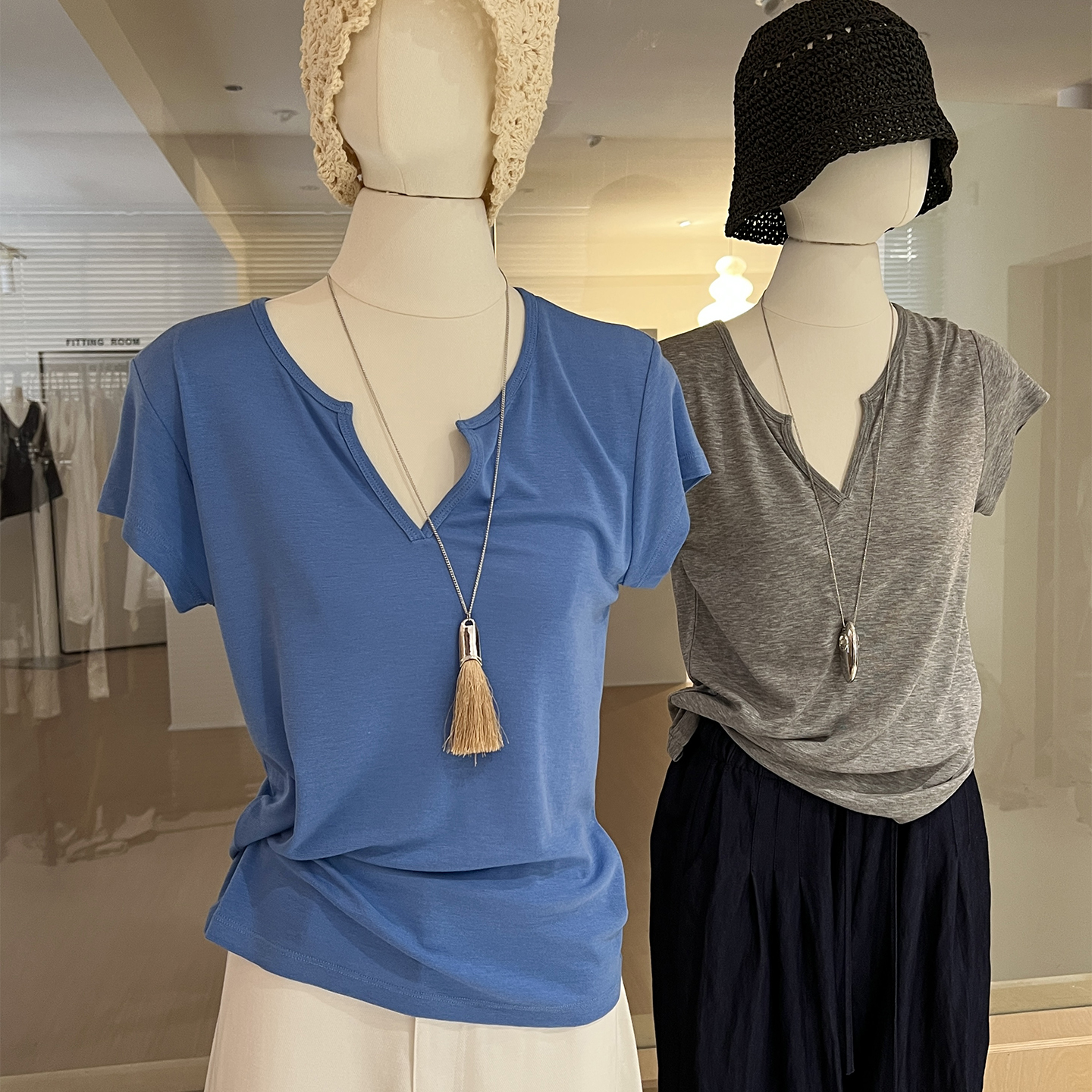 v领短袖t恤莱赛尔天丝基础款简约