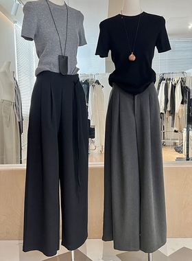 调性灰色西装裙裤阔腿裤女秋垂感宽松长裤高级感高腰显瘦休闲裤子