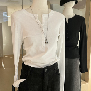 软糯修身 磨毛加绒打底衫 正肩简约上衣 亨利领t恤女内搭外穿 好看