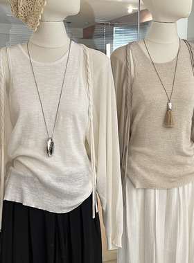 温柔风亚麻针织披肩外搭女夏薄款短款长袖编织高级感气质开衫上衣