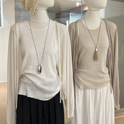 禅意风针织披肩外披亚麻防晒薄款