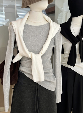 软糯亲肤针织打底衫女秋冬内搭无缝一体修身简约磨毛长袖圆领上衣