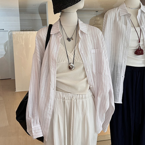 亚麻天丝老钱风竖条纹好质感衬衫