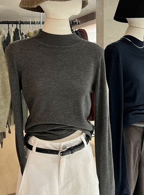 主推简约半高领针织打底衫女高级感修身正肩显瘦基础长袖内搭上衣