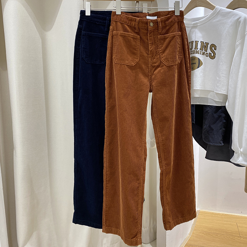 高腰休闲韩系风格灯芯绒阔腿长裤