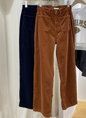 清仓 焦糖色灯芯绒裤子阔腿裤女秋直筒宽松高腰复古条绒休闲长裤