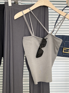 【特价】针织吊带背心女内搭斜带挂脖设计感纯欲修身美背抹胸上衣