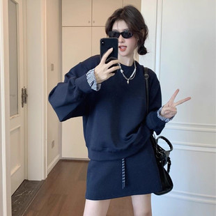 春秋季慵懒风休闲时尚百搭运动套装女新款卫衣短裙洋气两件套