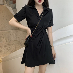 赫本风连衣裙女2026夏季新款收腰显瘦法式桔梗气质夏天衬衫裙子潮