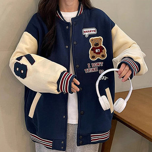 美式 初中高中学生宽松休闲夹克上衣外套 复古棒球服女2025秋冬新款