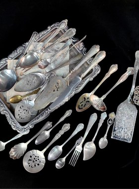 欧洲vintage旧物镀银叉勺摆件