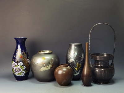 日本高岗铜器花道花艺铜瓶e8月