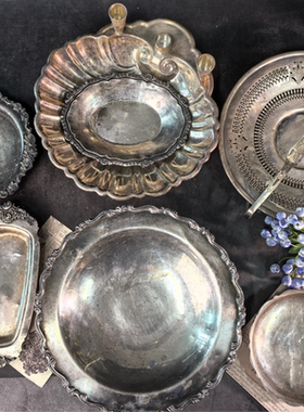 镀银中古欧洲vintage果盘大托盘