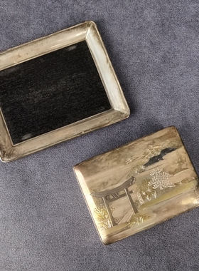 日本纯银手刻风景图烟盒印章盒茶桌收纳盒手工复古轻奢家居摆件