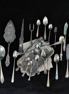 4月vintage旧物欧洲镀银主餐叉勺甜品勺INS摆件美食摄影装饰包邮