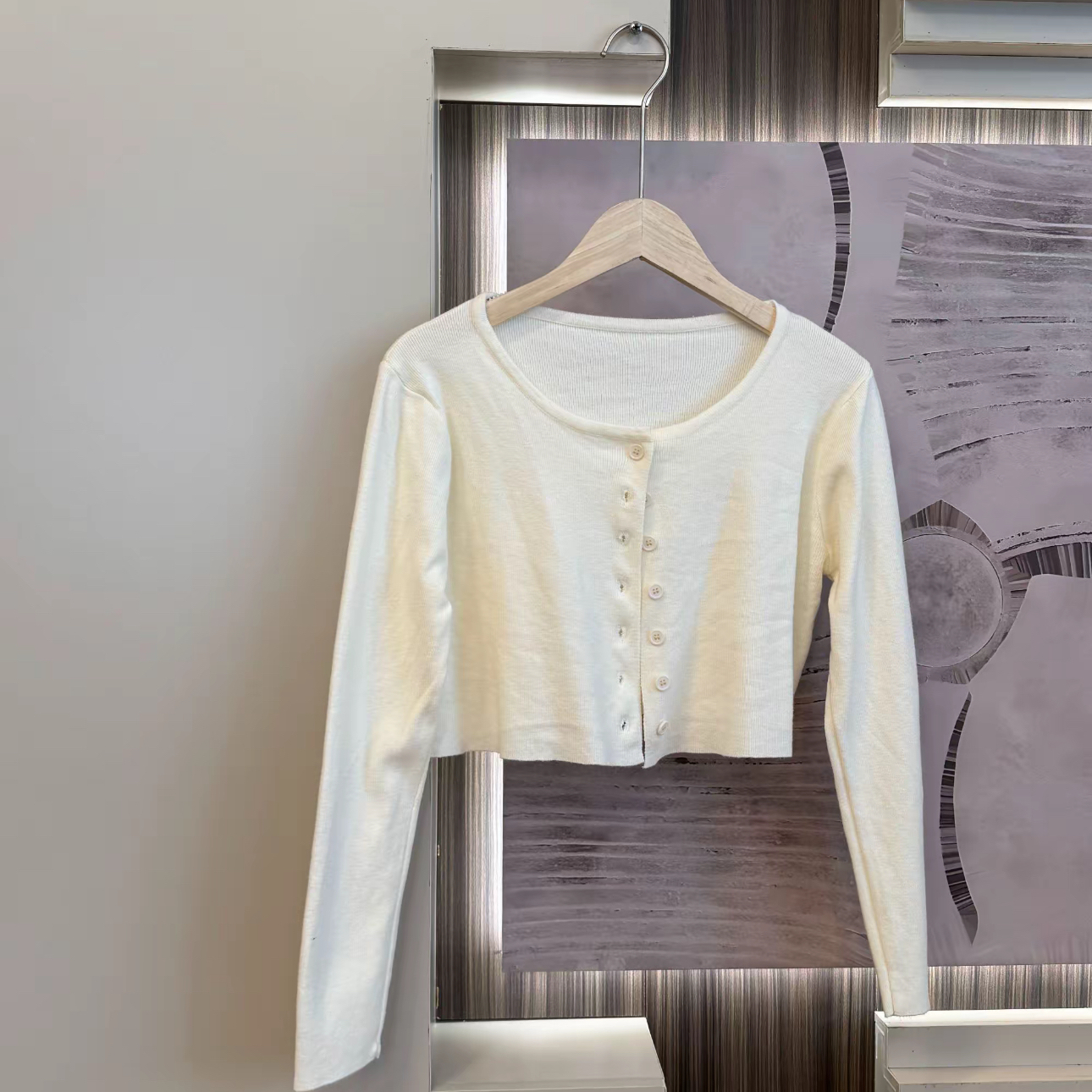 软糯修身长袖蝙蝠袖针织衫女外搭短款纯色外搭开衫