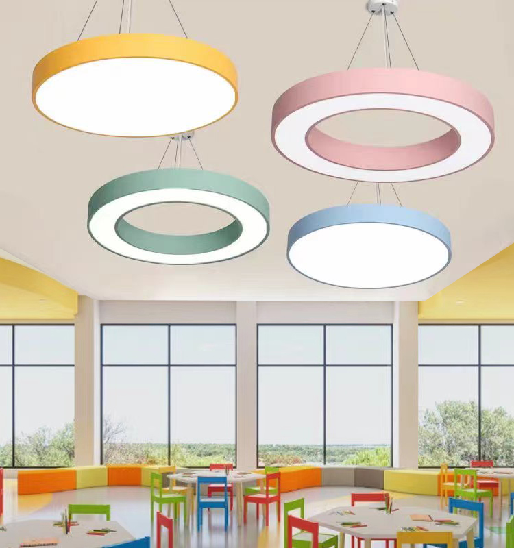 led幼儿园创意圆环形吊灯舞蹈学校儿童教育乐园钢琴房粉色教室灯