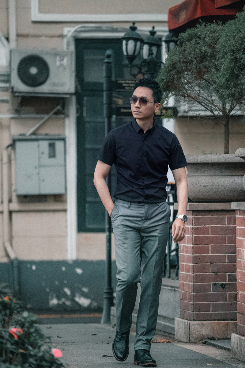 商务黑色衬衫男短袖修身免烫韩版潮流职业秋季正装黑衬衣男士