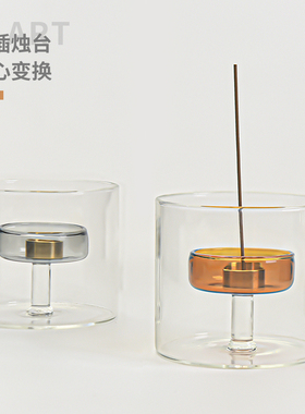 创意玻璃香插香插香盘中古简约线香底家居摆件可做烛台焚香香托