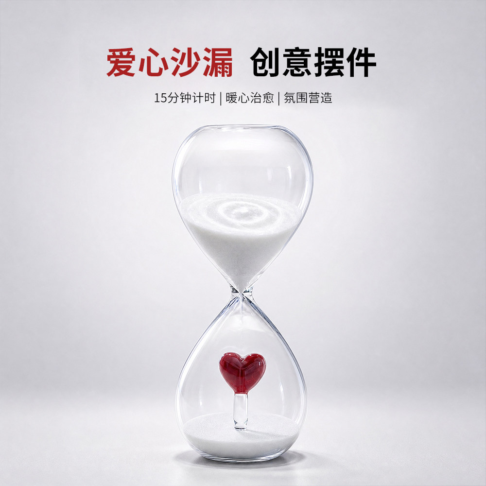 爱心沙漏创意摆件玻璃计时器15分钟治愈装饰品送女友闺蜜礼物