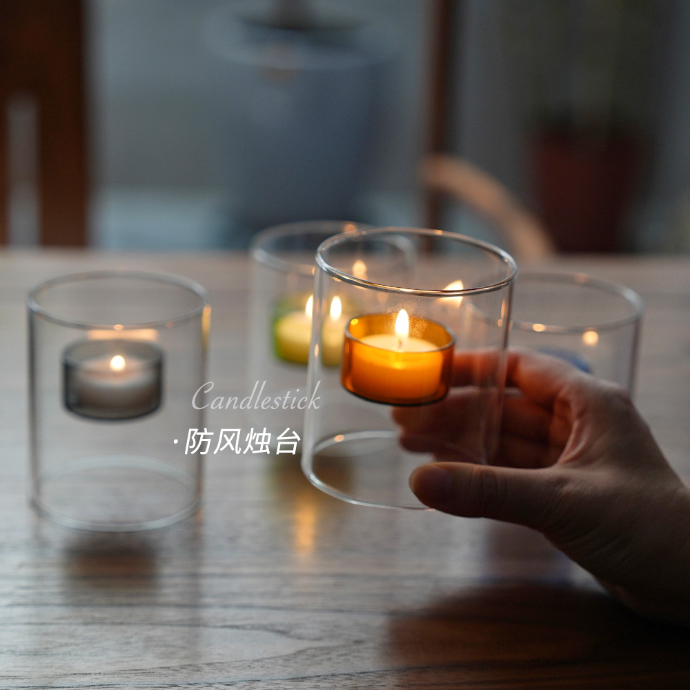 欧式轻奢餐桌防风蜡烛台烛光晚餐道具浪漫烛台摆件北欧小浪漫