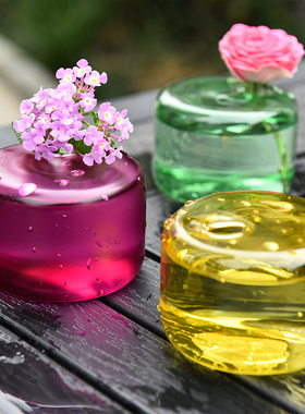 创意ins风彩色透明玻璃小花瓶无火香薰瓶桌面摆件简约水培插花器