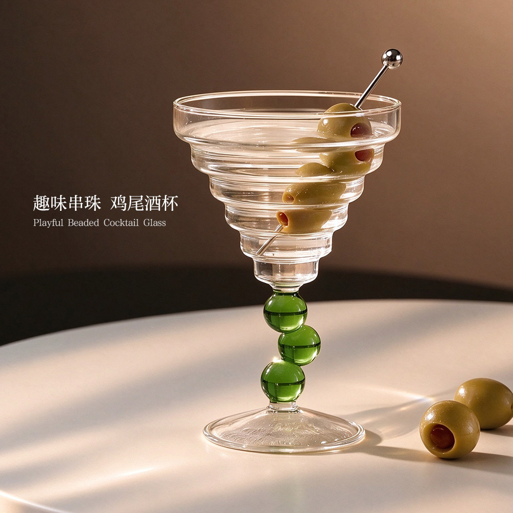 高颜值复古圣诞树造型香槟杯高脚鸡尾酒杯玻璃葡萄酒杯饮料杯子