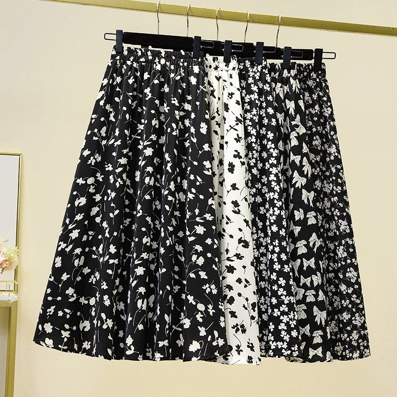 法式黑色碎花半身裙女2025秋季新款高腰显瘦遮胯裙高腰a字中长裙