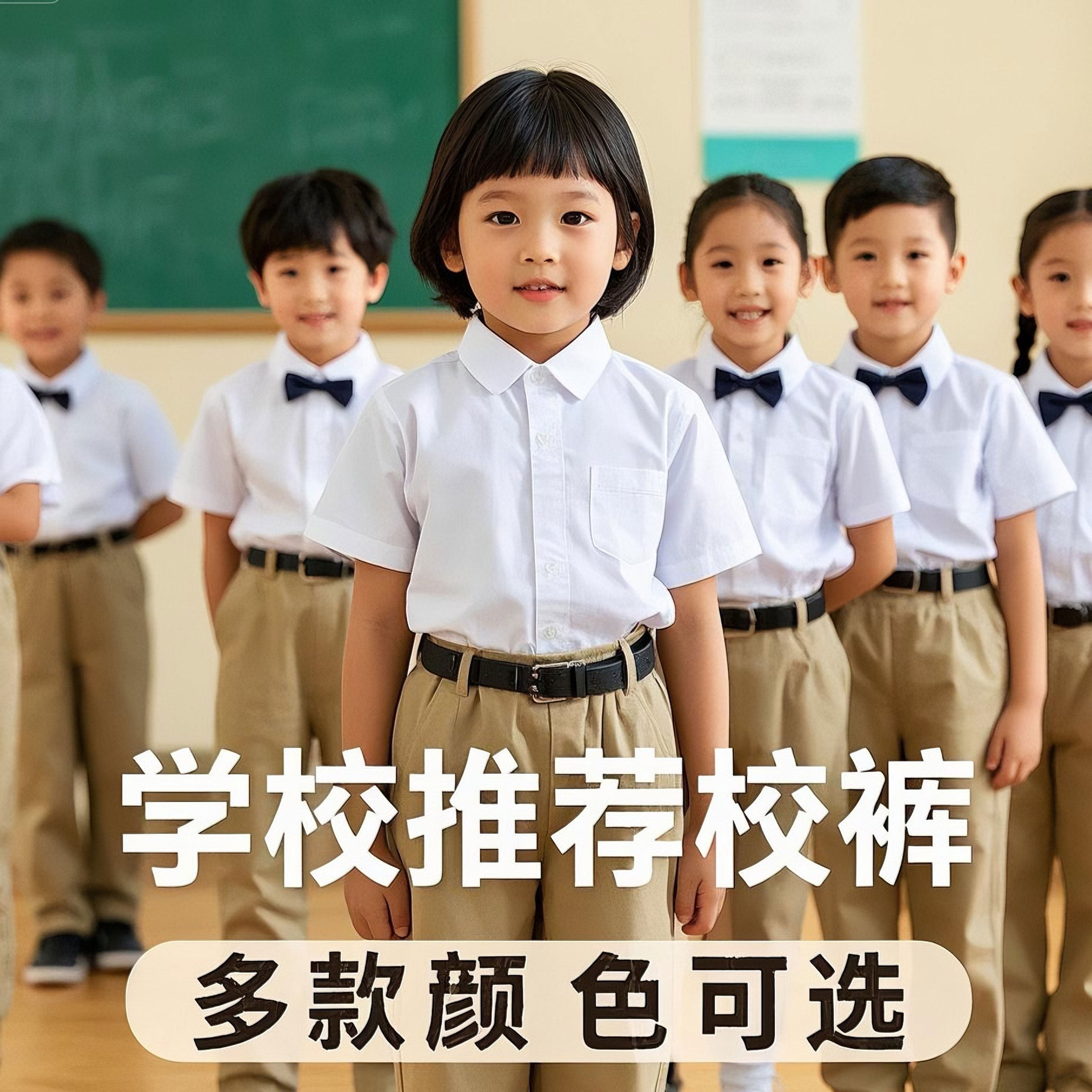 儿童西裤儿童春秋款黑卡其藏青色小学生校裤女松紧腰演出校服裤子