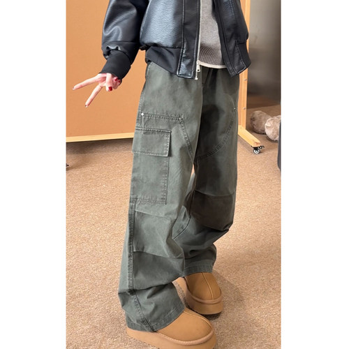 水洗纯棉伐木工装裤男阔腿休闲裤