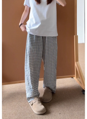 COLYON美式潮流蓝色格子裤夏季新款男士宽松薄款休闲运动裤男裤子