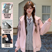东京岁时记jk秋季 新款 粉色功能性卫衣运动风连帽外套宽松上衣女