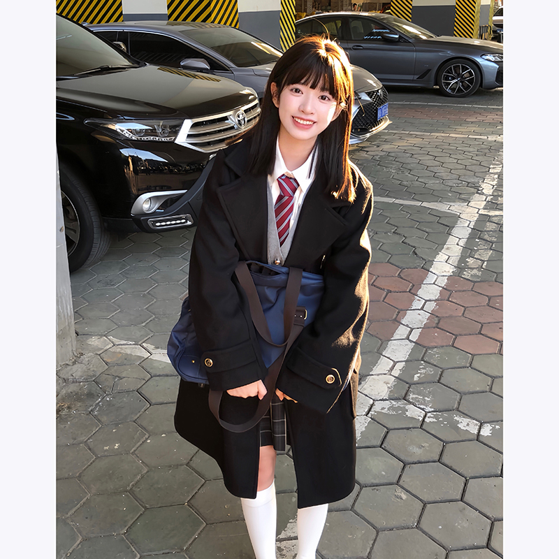 jk大衣校供毛呢外套女学院风长款