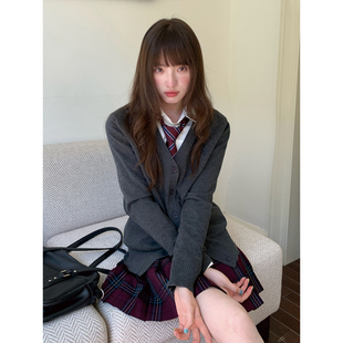 女小个子高腰格裙百褶裙制服套装 东京岁时记jk学院风长袖 针织开衫