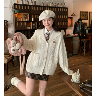 东京岁时记jk 女新款 早秋慵懒风学院风毛衣JK针织开衫 外套镂空长袖