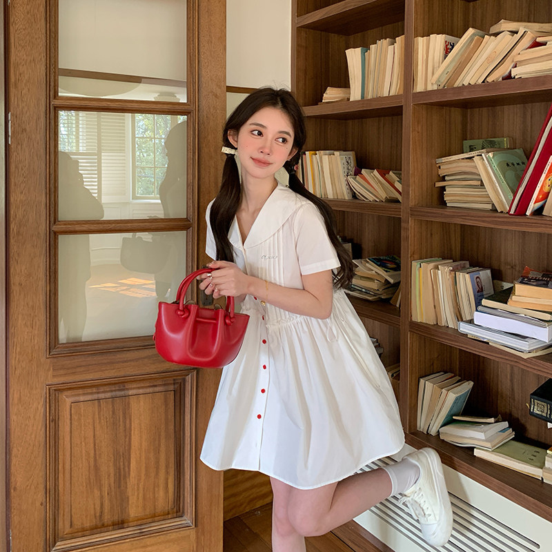 东京岁时记JK学院风收腰款海军风短袖连衣裙刺绣裙子甜美可爱女夏