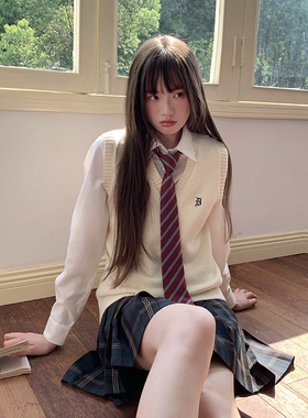 东京岁时记jk制服校供日系新款初秋叠穿针织马甲背心百褶裙套装女
