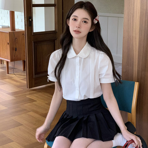 娃娃领衬衣精致短款上衣
