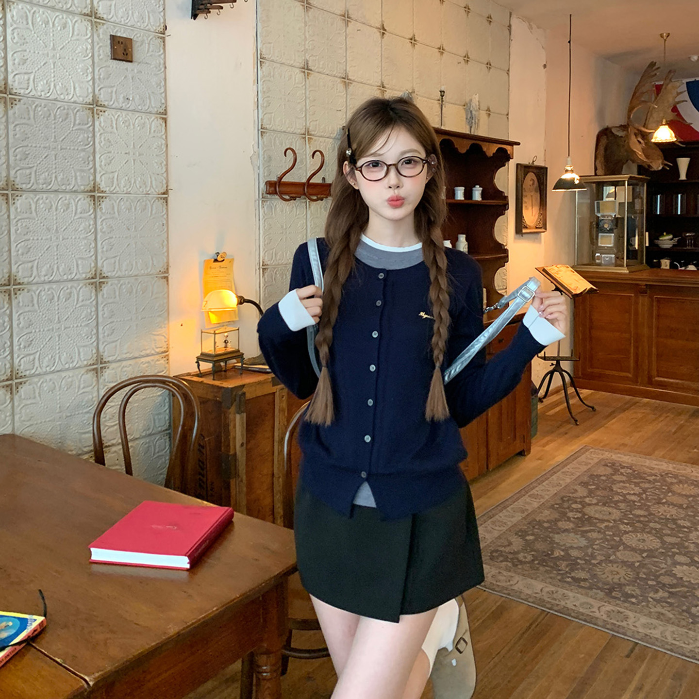 东京岁时记jk藏青色长袖针织衫